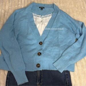 Wild Fable Blue Cropped Cardigan Sweater